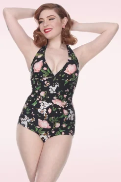 Blossom One Piece Halterbadpak In Zwart