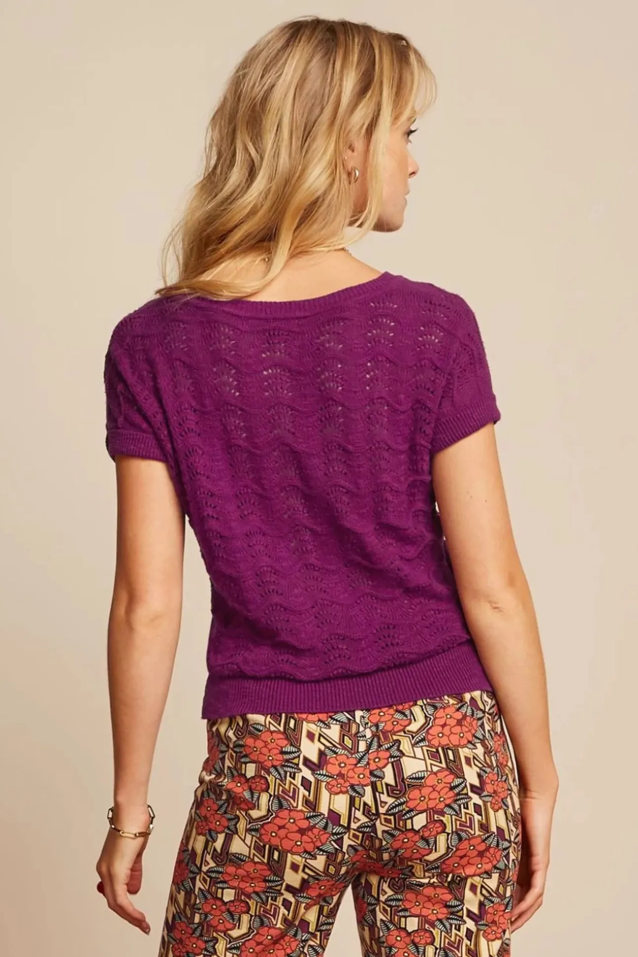 Boatneck Top Scallop In Levendig Paars