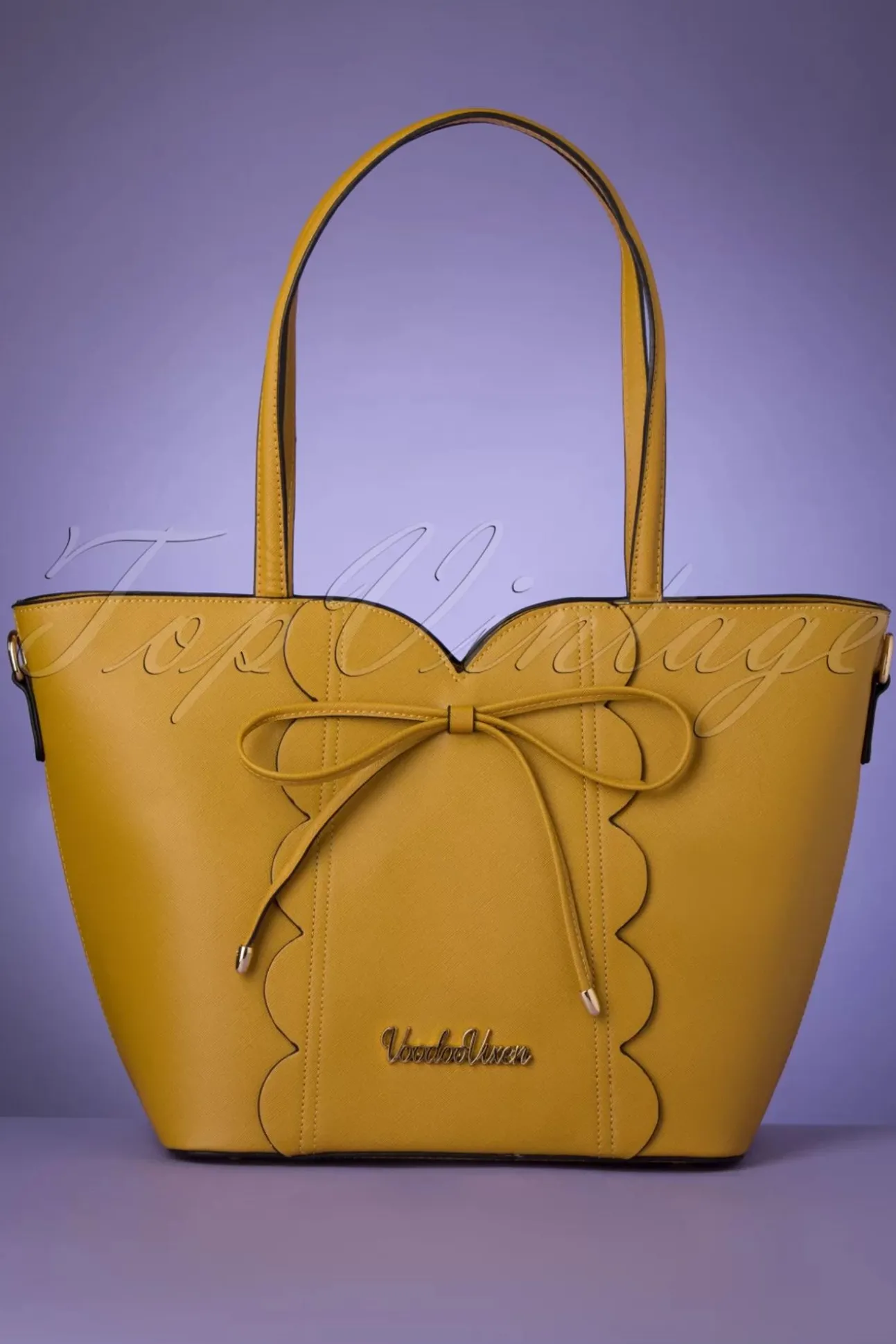 Bow Front Geschulpte Shopper Tas Mosterd Geel