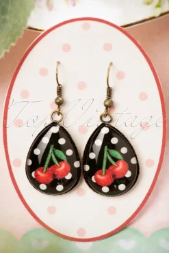 Cherry Drop Oorbellen In Zwart En Rood