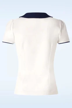 Collar Detail Top In Ivoorwit En Marineblauw