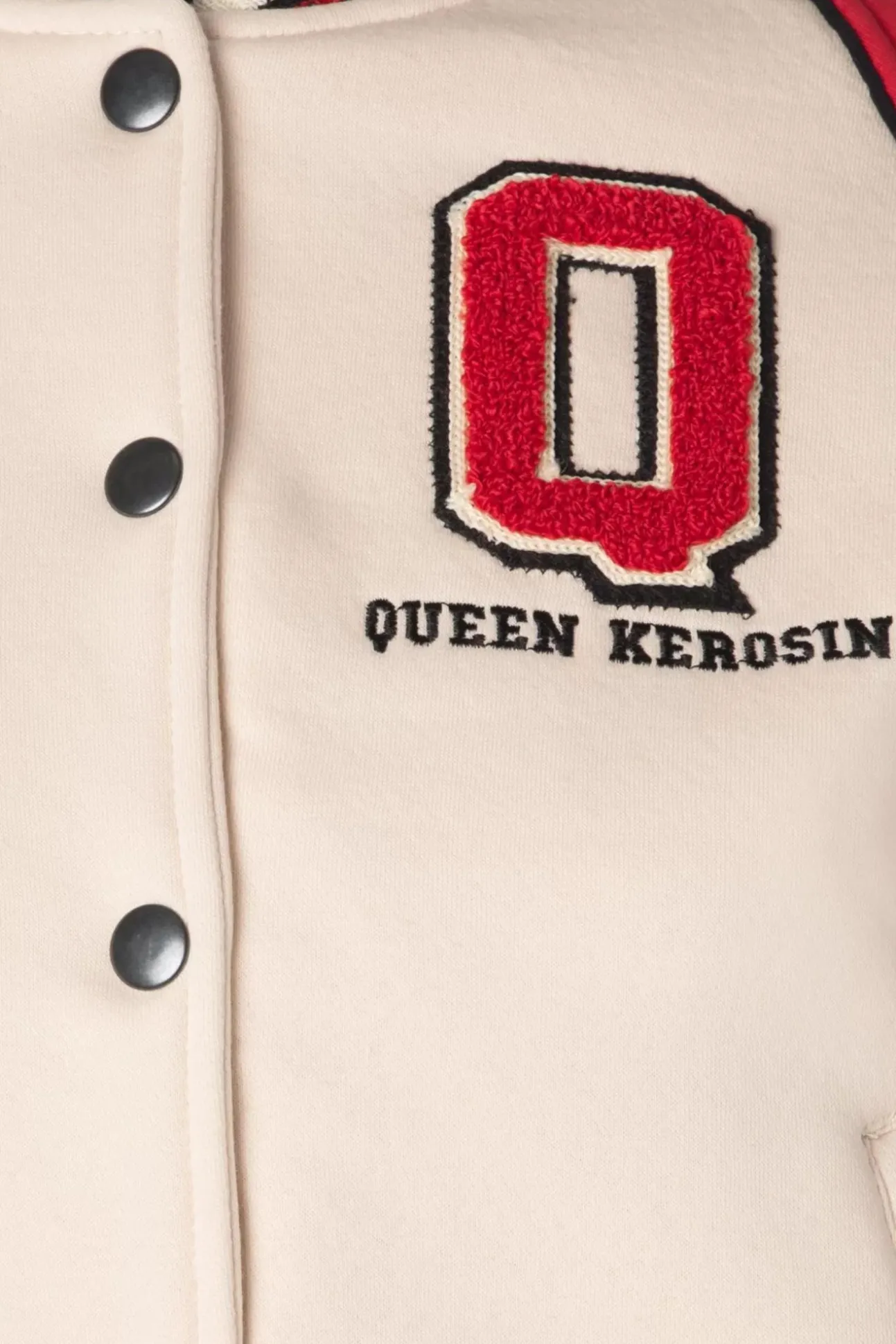 Damen Raglan College Sweat Jacket In Beige En Rood