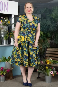 Exclusief Bij Topvintage ~ Olivia Swingjurk Met Korte Mouwen In Donkerblauw