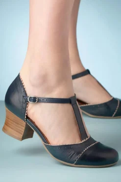 Fernie T-Strap Pumps In Denim En Creme