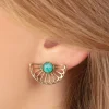 Flower Fan Oorbellen In Goud En Groene Onyx