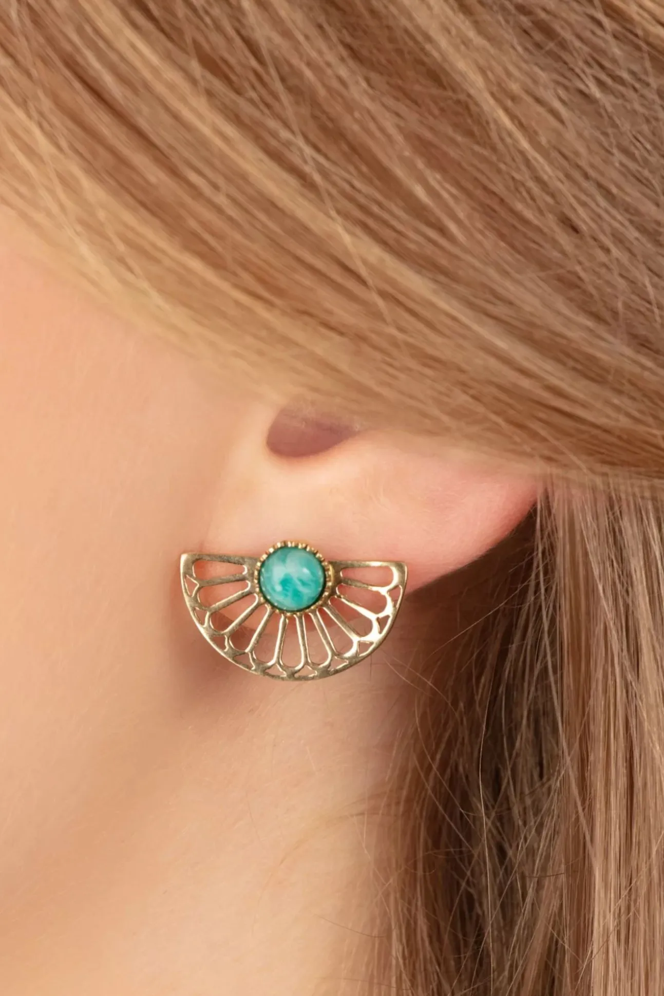 Flower Fan Oorbellen In Goud En Groene Onyx