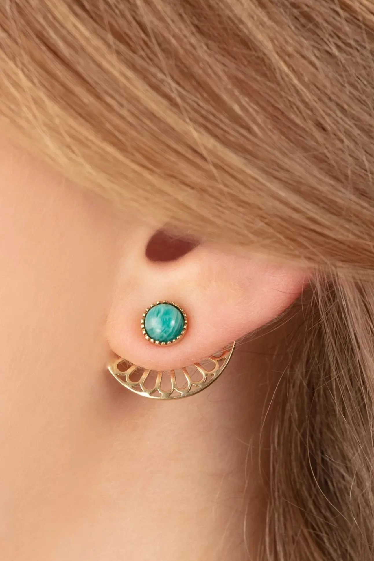 Flower Fan Oorbellen In Goud En Groene Onyx