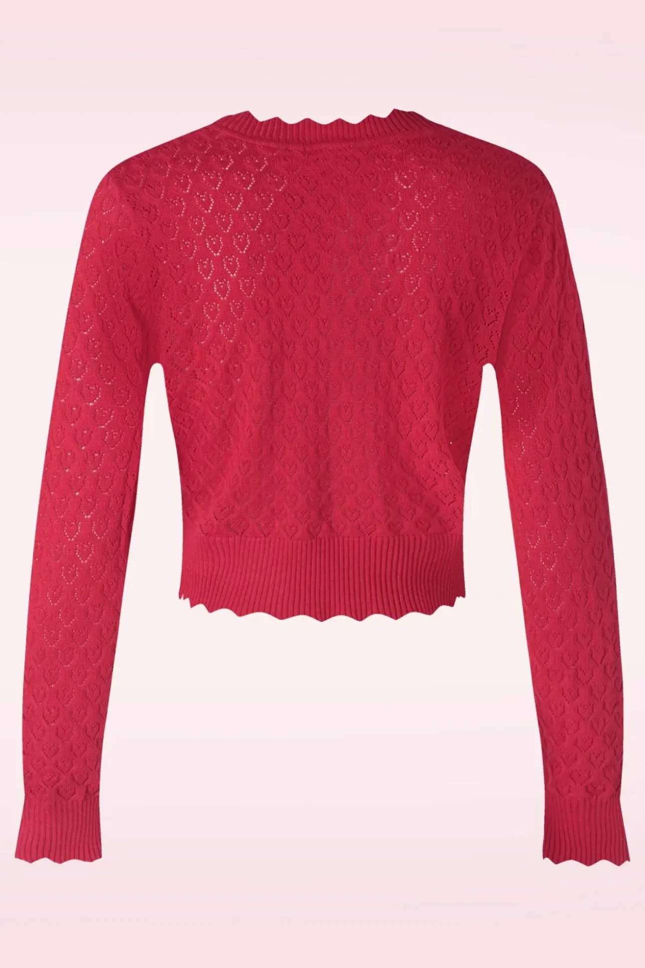 Heart Pattern Scallop Edge Cardigan In Rood