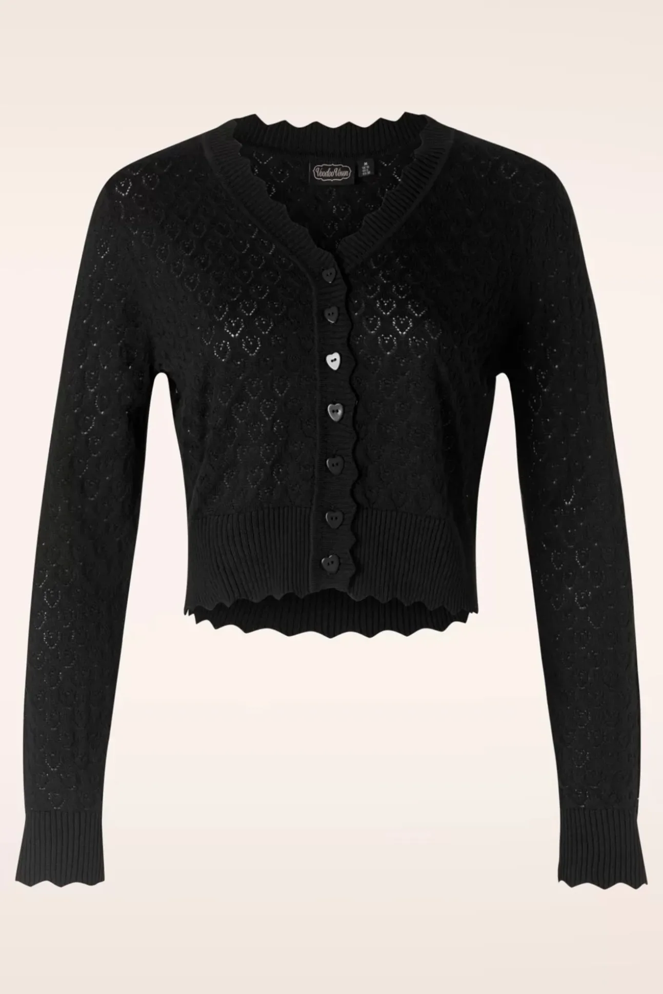 Heart Pattern Scallop Edge Cardigan In Zwart