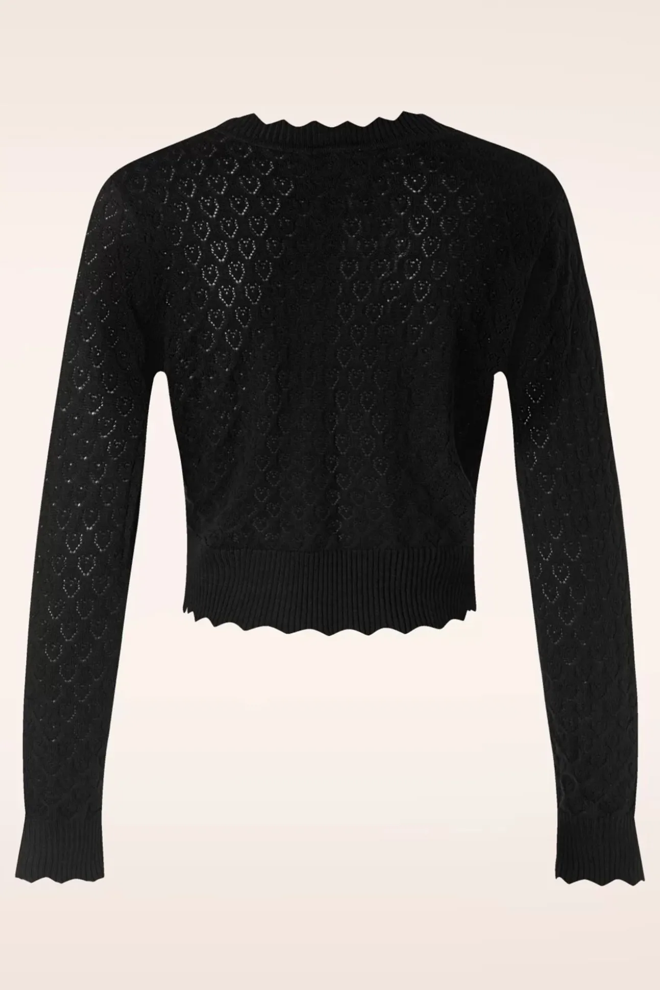 Heart Pattern Scallop Edge Cardigan In Zwart