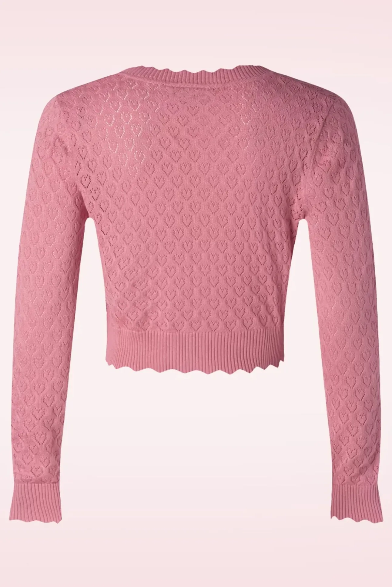 Heart Pattern Scallop Edge Cardigan In Roze