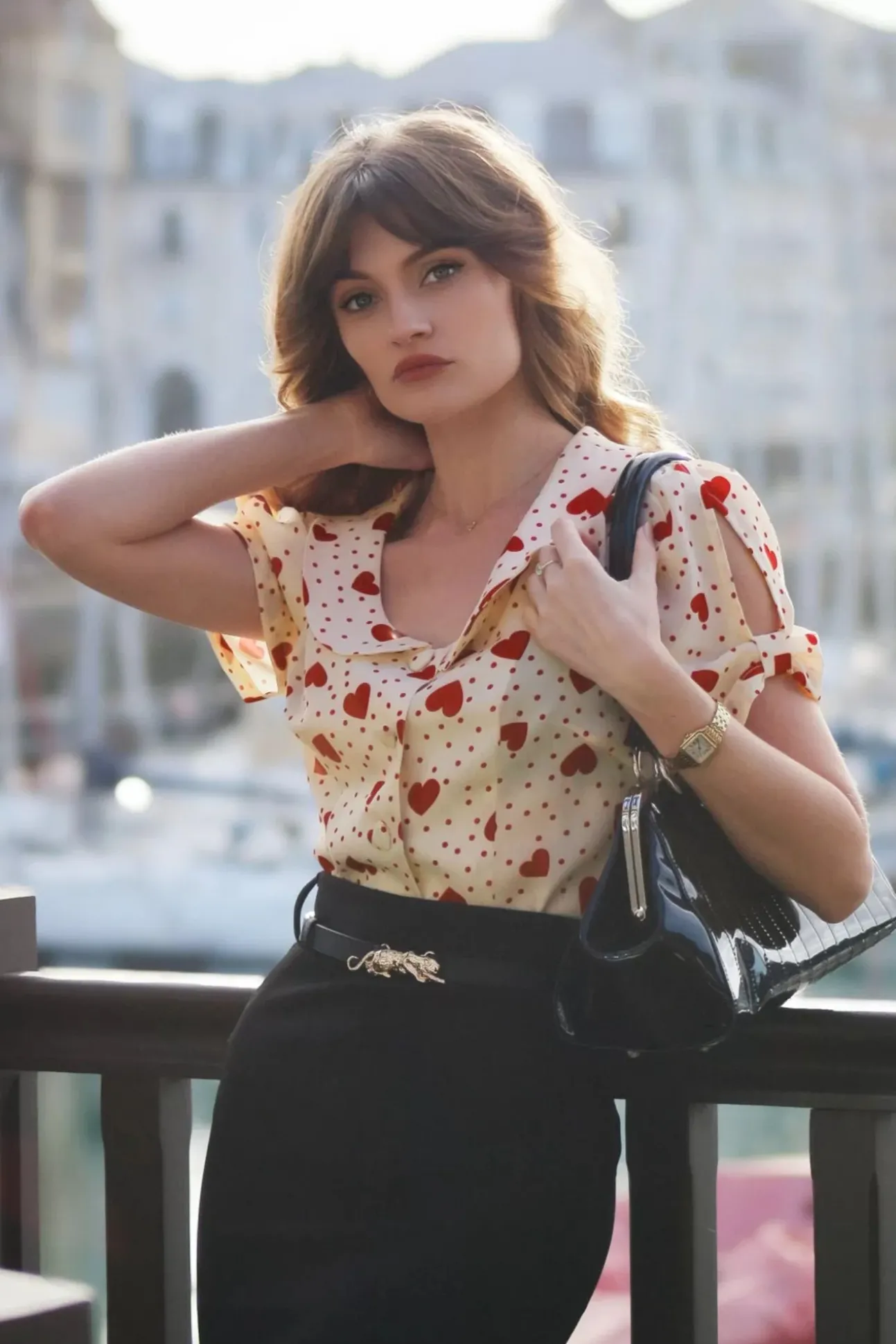 Heart Polka Dot Collared Top In Creme