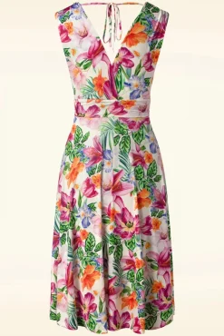 Jane Tropische Bloemen Swingjurk In Wit
