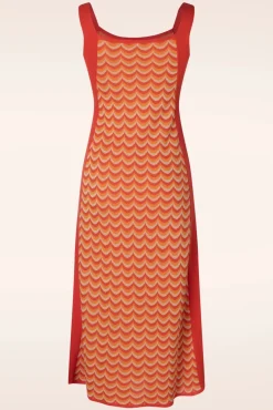 Jessie Waves Midi Jurk In Oranje
