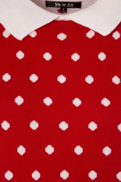 Kristen Polkadot Trui In Rood En Ivoor
