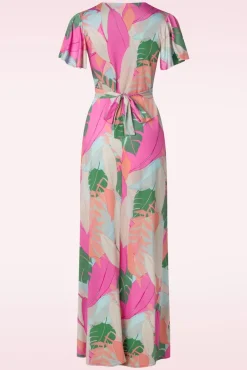Laurie Maxi Jurk In Multi Pastle Leaves