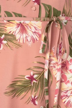 Midi-Jurk Met Tropische Bloemen In Roze
