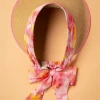 Misha Straw Visor Hoed In Beige En Roze