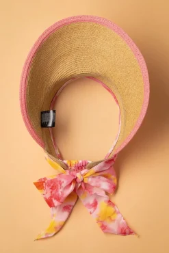 Misha Straw Visor Hoed In Beige En Roze
