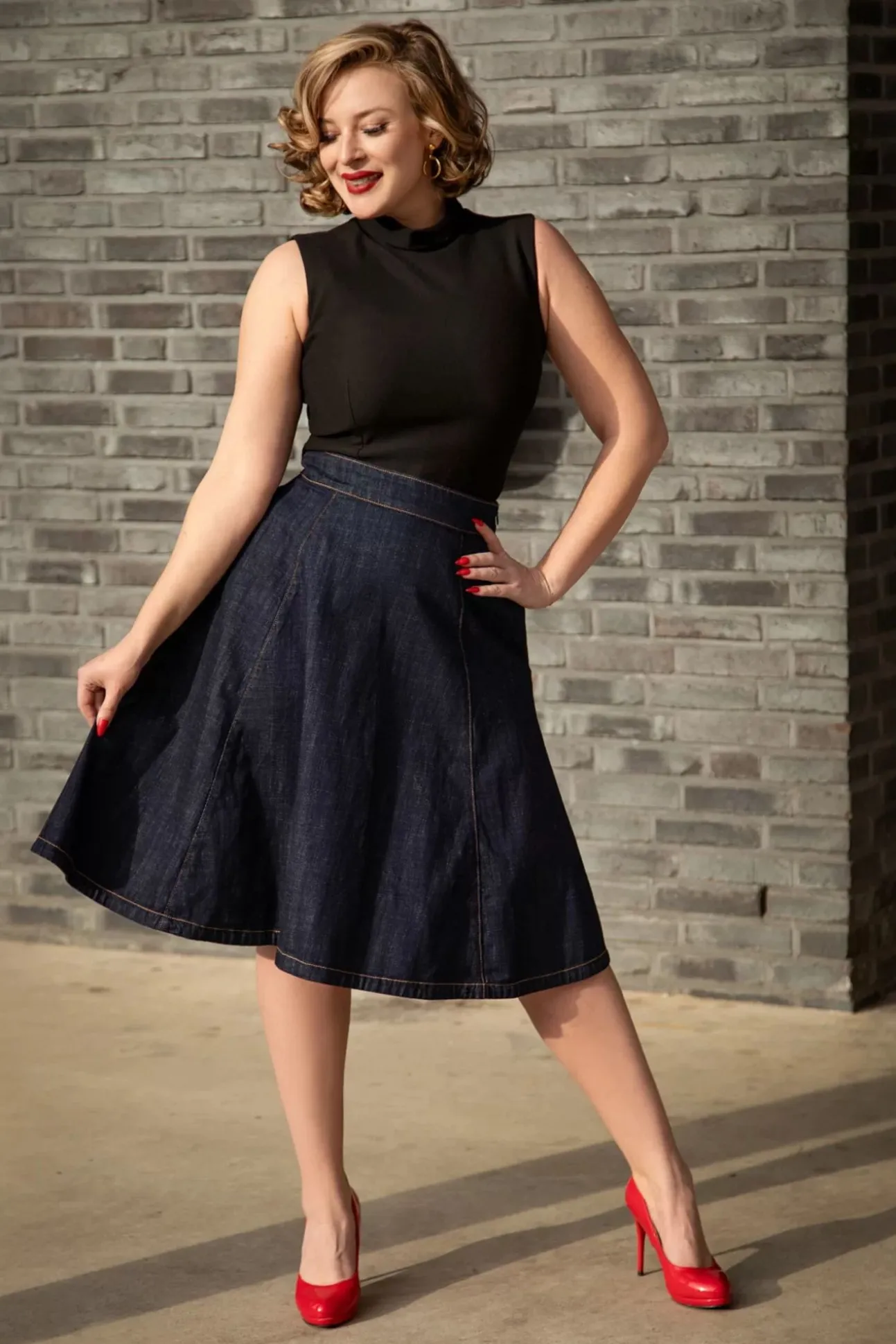 Mona Lee Swing Rok In Donkerdenim