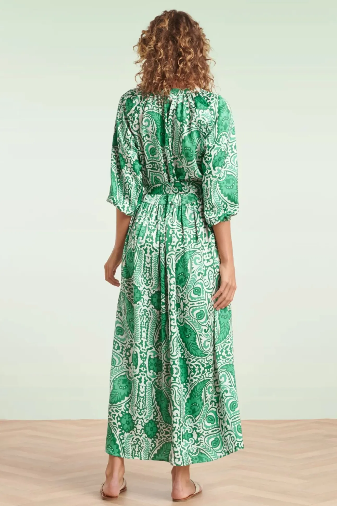 Myra Maxi Jurk In Gebroken Wit En Groen
