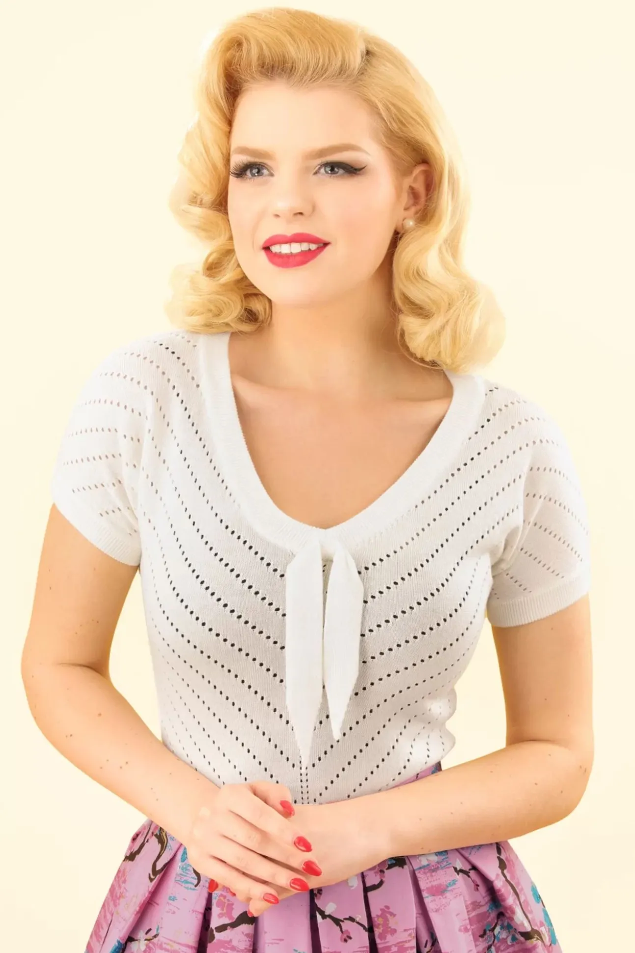 Patricia Pointelle-Top In Gebroken Wit