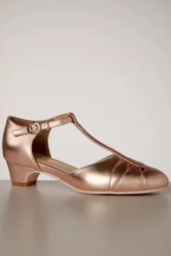 Petit Monaco T-Strap Pumps In Rose Goud