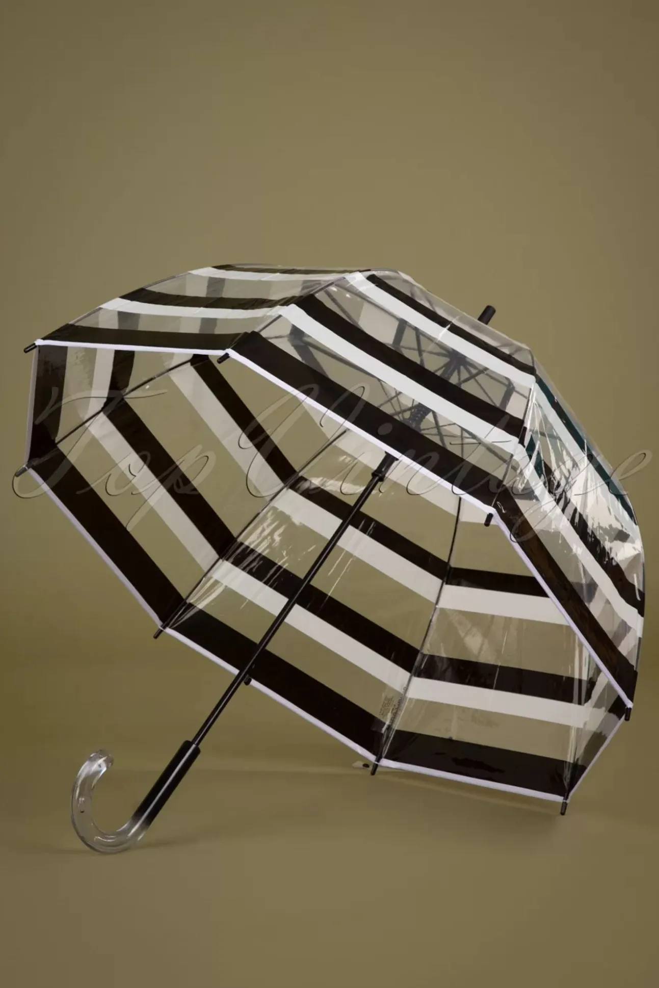 Rayures Transparent Dome Paraplu In Zwart En Wit