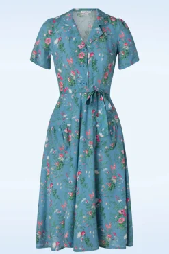 Revers Fieldbouquet Midi Jurk In Blauw