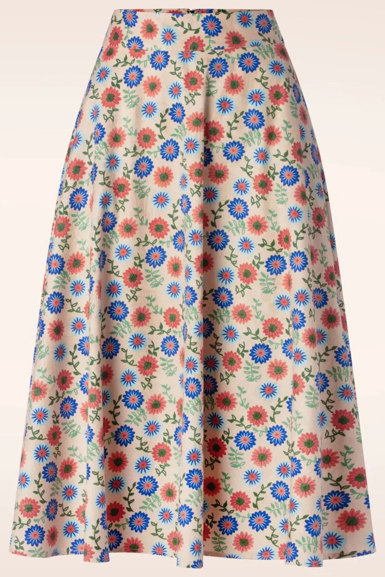 Sweet Floral Swing Rok In Creme