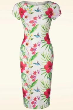 Tanya Tropical Pencil Jurk In Wit