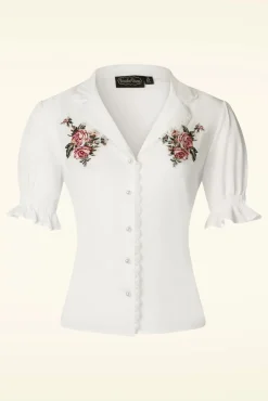 Vintage Geborduurde Bloemenblouse In Wit