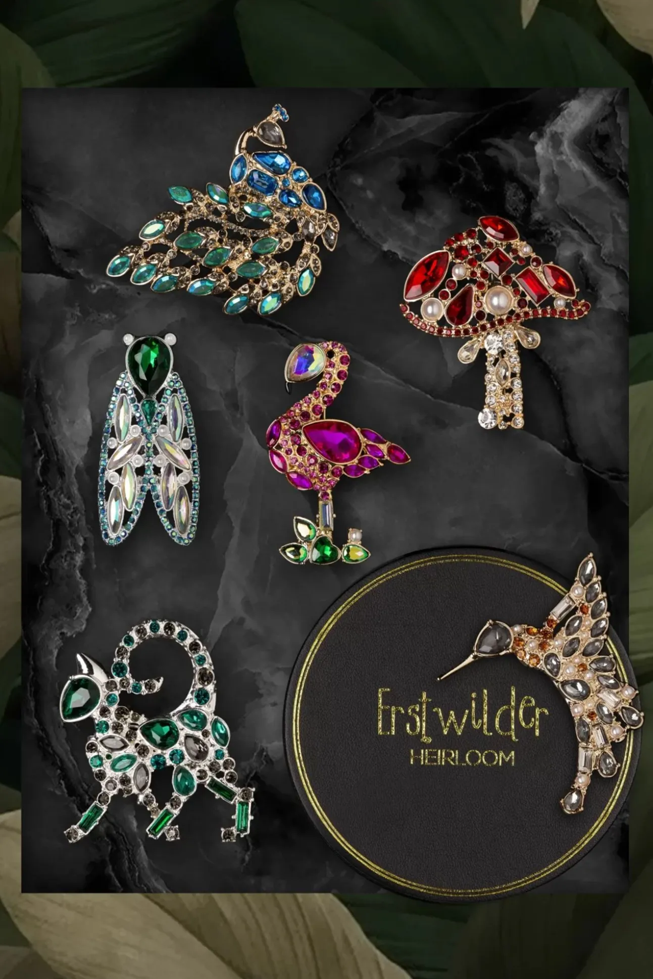 Well Spotted Stone Set Crystal Broche
